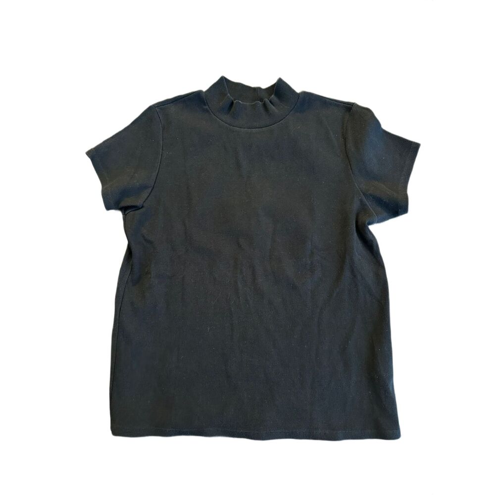 AGOLDE Mock Neck Short Sleeve Top Black Minimalist Essential XL